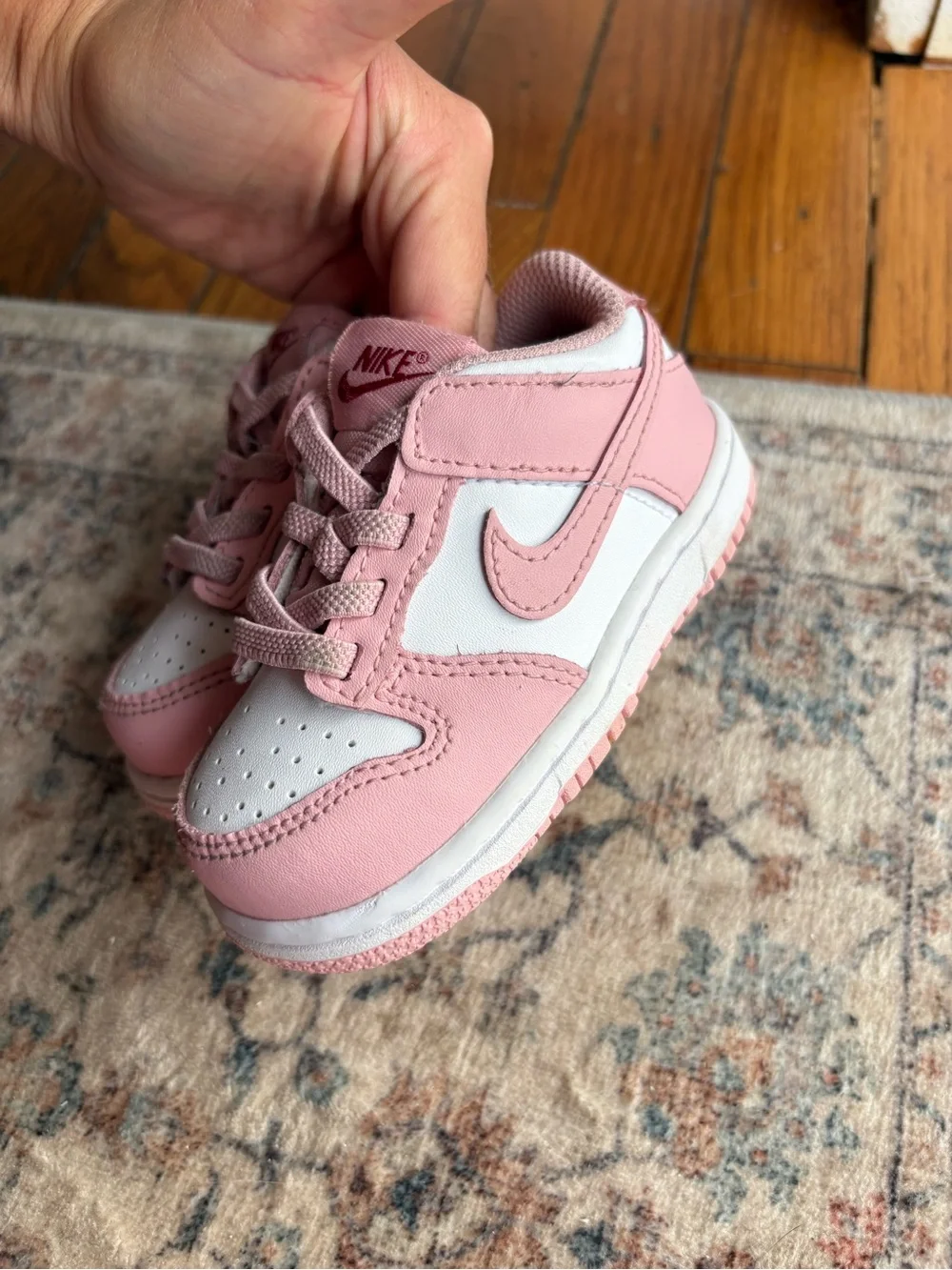 6C Toddler Girls Rose Pink & White Nike Slip On Dunks